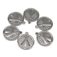 Stainless Steel Pendants, Round, plated, DIY, silver color, 29*25*3mm 