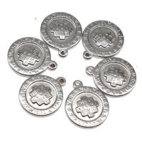 Stainless Steel Pendants, Round, plated, DIY, silver color, 24*20*3mm 