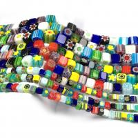 Millefiori Scheibe Lampwork Perlen, Quadrat, natürlich, DIY, farbenfroh, 4mm, verkauft von Strang