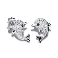 Cubic Zirconia Micro Pave Brass Earring, with Cubic Zirconia, Dolphin, plated & micro pave cubic zirconia & for woman 12*9mm 
