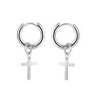 Stainless Steel Drop Earring, Cross, plated, for man 15mm 
