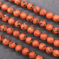 Synthetische Türkis Perlen, Goldvenen Tükis, rund, poliert, verschiedene Größen vorhanden, rote Orange, Länge:ca. 15 ZollInch, verkauft von Strang