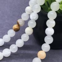 Weiße Chalcedon Perlen, Chalzedon, rund, poliert, verschiedene Größen vorhanden & satiniert, Länge:ca. 15 ZollInch, verkauft von Strang