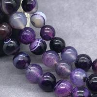 Natürliche Streifen Achat Perlen, rund, poliert, verschiedene Größen vorhanden, violett, Länge:ca. 15 ZollInch, verkauft von Strang