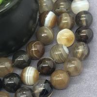 Natürliche Streifen Achat Perlen, rund, poliert, verschiedene Größen vorhanden, Kaffeefarbe, Länge:ca. 15 ZollInch, verkauft von Strang