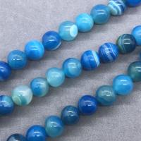 Natürliche Streifen Achat Perlen, rund, poliert, verschiedene Größen vorhanden, blau, Länge:ca. 15 ZollInch, verkauft von Strang