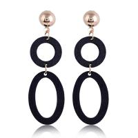 Wood Earring, Zinc Alloy, with Wood, plated, for woman, black 