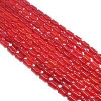 Abalorios de Coral, Columna, pulido, Bricolaje, Rojo, 8*4mm, Vendido por Sarta