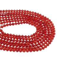 Perles en corail naturel, Rond, poli, DIY, rouge, 4mm, Vendu par brin