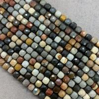 Picture Jasper Beads, Cube, polished, DIY & faceted, 6mm 