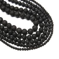 Natürliche Lava Perlen, rund, DIY & verschiedene Größen vorhanden, schwarz, verkauft von Strang