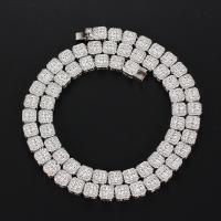 Цинкового сплава кубический цирконий ожерелье, цинковый сплав, Другое покрытие, разный размер для выбора & инкрустированное микро кубического циркония & Женский, серебряный, продается Strand