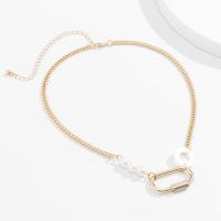 Zinc Alloy Iron Chain Necklace, with Plastic Pearl & Iron & Acrylic, with 3.9 inch extender chain, plated, for woman Approx 14 Inch 