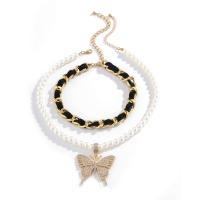 Fashion Multi Layer Necklace, Zinc Alloy, with Velveteen & aluminum chain & Plastic Pearl, with 2.7 inch extender chain, plated & for woman & with rhinestone Approx 16 Inch 