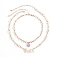 Fashion Multi Layer Necklace, Zinc Alloy, with Iron & Acrylic, plated, for woman 17.7+2.7 inch,13.7+3.9 inch 