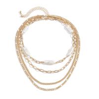 Mode-Multi-Layer-Halskette, Eisenkette, mit Kunststoff Perlen, goldfarben plattiert, für Frau & mit Strass, 14+3.9 inch,16+2.7 inch ,18 inch ,20inch, verkauft von Strang