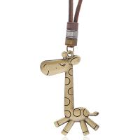 Zinc Alloy Necklace, with PU Leather, Giraffe, fashion jewelry & Unisex, brown, 83-86CMuff0c0.4CMuff0c4.2CMuff0c7.8CM 