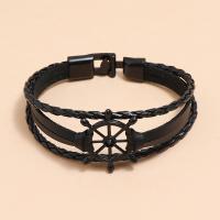 PU Leather Cord Bracelets, Zinc Alloy, with PU Leather, fashion jewelry & Unisex, black, 210mm .26 Inch 