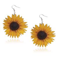 Wood Earring, Flower, fashion jewelry & 3D effect & for woman, yellow, 75mm 