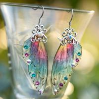 Acrylic Drop Earring, with Rhinestone, Wing Shape, fashion jewelry & for woman, multi-colored, 20*80mm 