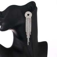 Fashion Fringe Earrings, Brass, with Rhinestone, Tassel, plated, fashion jewelry & for woman 103*23mm 