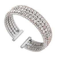 Brass Cuff Bangle, with Rhinestone, Donut, plated, fashion jewelry & for woman & with rhinestone, silver color, 58*18mm 