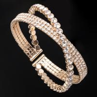 Bracelet en laiton, avec strass, Rond, Placage, bijoux de mode & pour femme & avec strass, plus de couleurs à choisir, 22*55mm, Vendu par PC