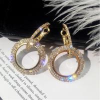 Zinc Alloy Rhinestone Hoop Earring, Brass, with Rhinestone, Donut, plated, fashion jewelry & for woman & with rhinestone 30*40mm 