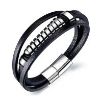 PU Leather Cord Bracelets, Titanium Steel, with PU Leather, fashion jewelry & for man, black, 9.5mm .46 Inch 