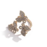 Zinc Alloy Cuff Finger Ring, plated, Adjustable & for woman & with rhinestone 17mm 