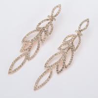 Zinc Alloy Rhinestone Drop Earring, with Rhinestone, Leaf, plated, fashion jewelry & for woman & with rhinestone 20*86mm 