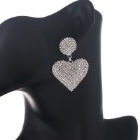 Zinc Alloy Rhinestone Drop Earring, with Rhinestone, Heart, plated, fashion jewelry & for woman & with rhinestone 53*37mm 