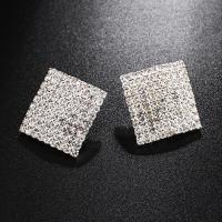 Zinc Alloy Rhinestone Stud Earring, with Rhinestone, Square, plated, fashion jewelry & for woman & with rhinestone, silver color, 25*25mm 