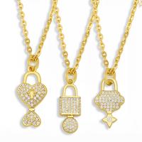 Cubic Zircon Micro Pave Brass Necklace, with Cubic Zirconia, Lock, 18K gold plated & micro pave cubic zirconia & for woman, golden, 450+50*20*12mm 