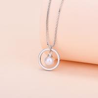 Brass Jewelry Necklace, with pearl, Round, plated, fashion jewelry & for woman, silver color, 450+50*13mm 