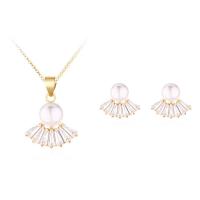 Cubic Zirconia Micro Pave Brass Jewelry Sets, with Cubic Zirconia & Plastic Pearl, 2 pieces & fashion jewelry 