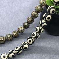 Natural Tibetan Agate Dzi Beads, Round, three-eyed Approx 15 Inch 