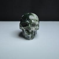 Gemstone Decoration, Moss Agate, Skull, Carved, for home and office, multi-colored 