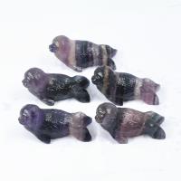 Gemstone Decoration, Colorful Fluorite, Phoca Vitulina, Carved, for home and office, multi-colored 