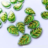 Pflanze Lampwork Perlen, Blatt, plattiert, DIY, grün, 11x18mm, 100PCs/Tasche, verkauft von Tasche
