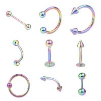 316L Stainless Steel Body Piercing Jewelry Set, plated, nine pieces 
