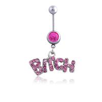 Stainless Steel Belly Ring, 316L Stainless Steel, plated, with rhinestone 