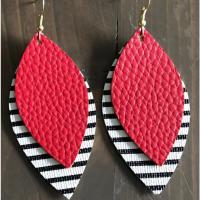 PU Leather Drop Earring, with Zinc Alloy, Leaf, printing & for woman, 50mm 