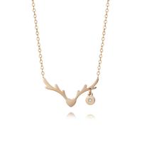 Titanium Steel Jewelry Necklace, Antlers, gold color plated, for woman & with rhinestone, 23.35*12.58*1.5mm Approx 17.71 Inch 