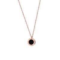 Titanium Steel Jewelry Necklace, with Shell, rose gold color plated, for woman & with rhinestone, black, 11*2.5mm Approx 17.71 Inch 
