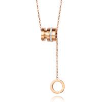 Titanium Steel Jewelry Necklace, with 1.96 inch extender chain, rose gold color plated, for woman & with rhinestone Approx 17.71 Inch 
