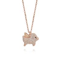 Titanium Steel Jewelry Necklace, Pig, rose gold color plated, for woman & with rhinestone, 14.5*12.3*3.3mm Approx 17.71 Inch 