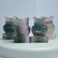 Gemstone Decoration, Colorful Fluorite, Owl, Carved, for home and office, multi-colored 