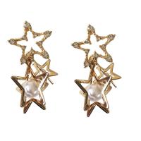 Zinc Alloy Rhinestone Drop Earring, with Plastic Pearl, Star, gold color plated, for woman & with rhinestone 