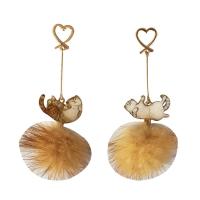 Fluffy Pom Pom Earrings, Zinc Alloy, Cat, gold color plated, for woman & enamel 
